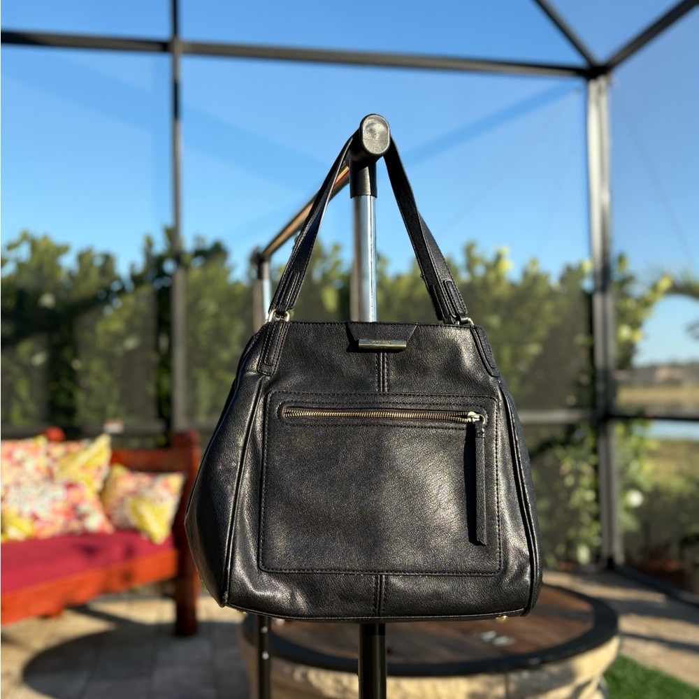 Nine West Vintage Structured Black Pebbled Leather Tote | Like New Condition